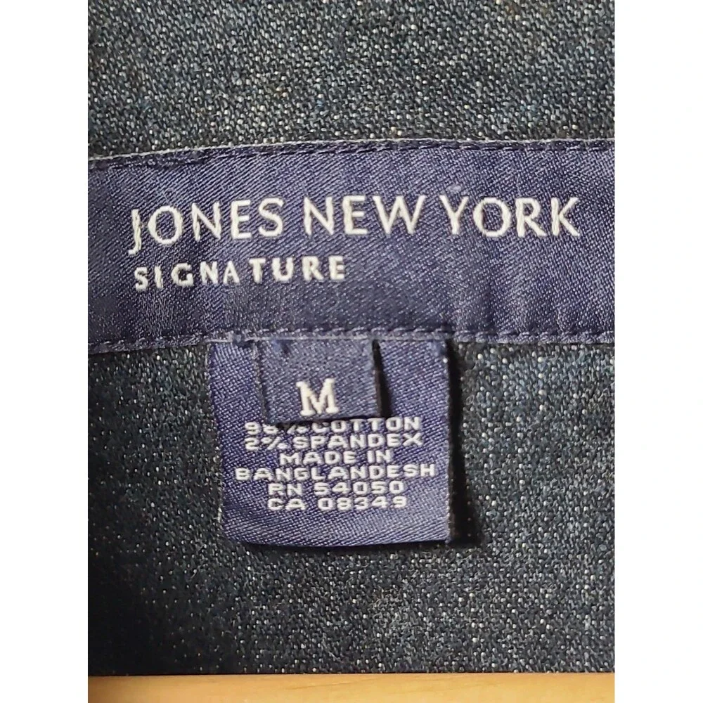 Jones New York Signature Blue Denim Jacket Womens Medium Stretch Pockets